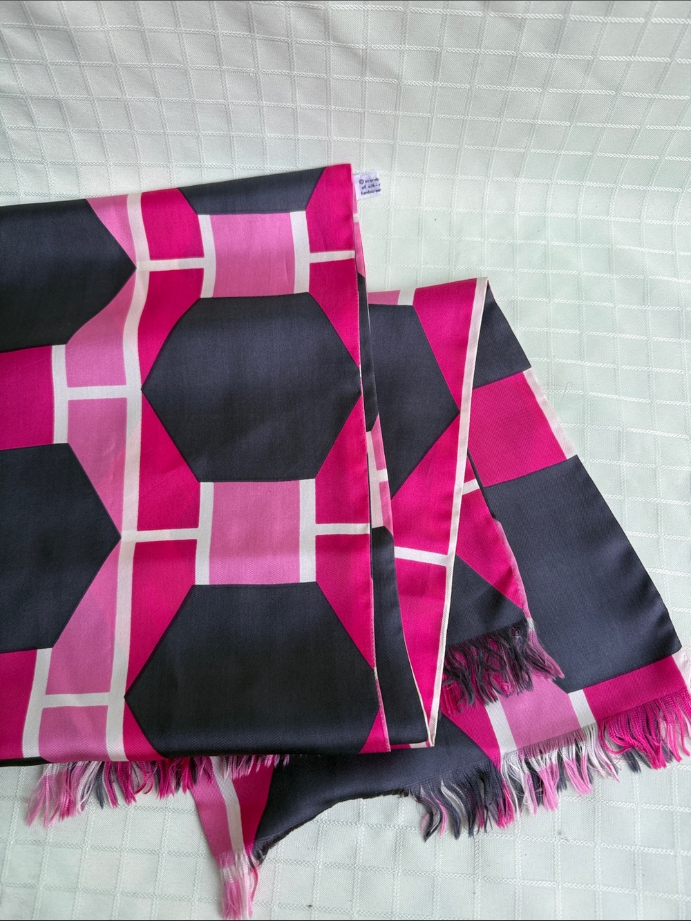 Vintage Bold Geometric Pink/Gray/White Silk Double Sided Scarf by Vera